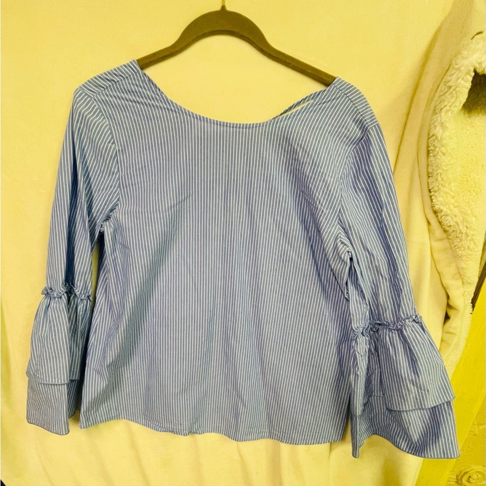 LOFT Blue and White Striped Blouse